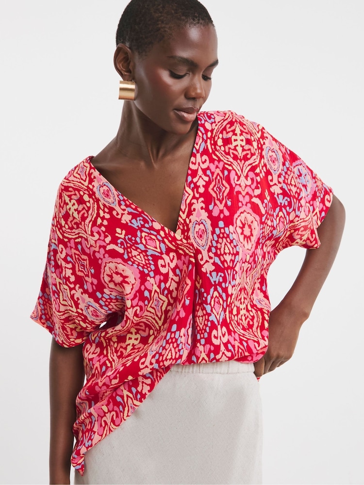 JD Williams Pink Crinkle Popover Top - Image 1 of 4