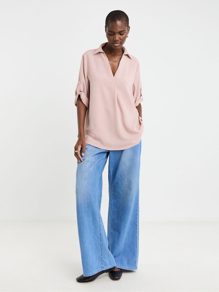 Rosa - JD Williams Textured Fabric Collar Utility Popover Top - Imagen 4 de 4