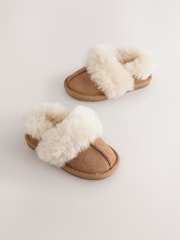بني فاتح بني - Suede Sheepskin Lined Slippers - صورة 1 من 5