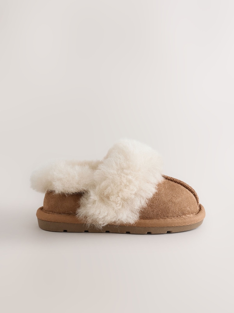 بني فاتح بني - Suede Sheepskin Lined Slippers - صورة 2 من 5