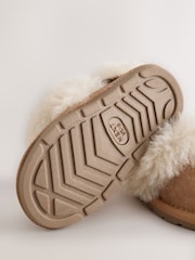 بني فاتح بني - Suede Sheepskin Lined Slippers - صورة 3 من 5