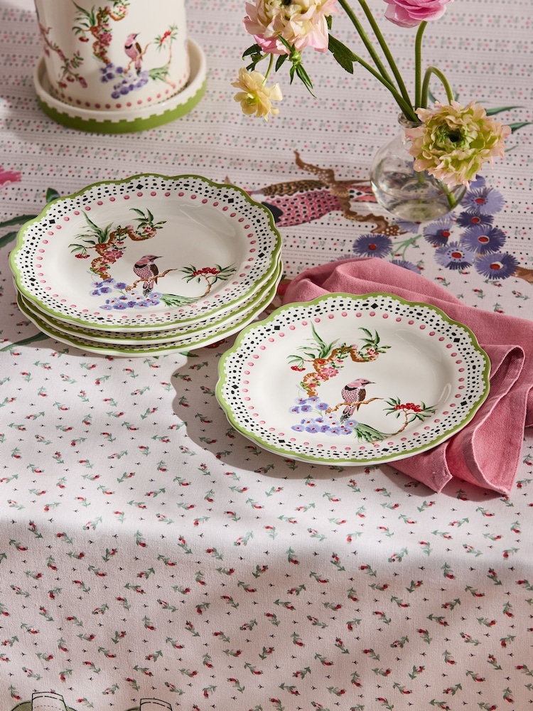 Cath Kidston Set of 4 Cream Spring Birds Side Plates - Image 1 of 3