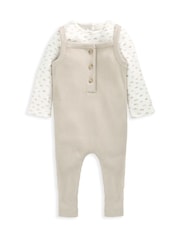 Mamas & Papas Cloud Ribbed 100% Cotton Brown Dungarees and Bodysuit Set - Image 1 of 3