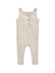 Mamas & Papas Cloud Ribbed 100% Cotton Brown Dungarees and Bodysuit Set - Image 3 of 3