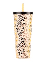 Cath Kidston Brown Leopard Drinks Bottle and Straw Cup Hydration Set - Image 1 of 6