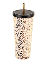 Cath Kidston Brown Leopard Drinks Bottle and Straw Cup Hydration Set - Image 3 of 6