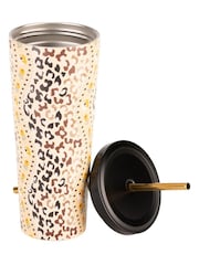 Cath Kidston Brown Leopard Drinks Bottle and Straw Cup Hydration Set - Image 4 of 6