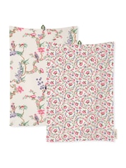 Cath Kidston 2 Pack Cream Spring Birds Textile Tea Towels and Oven Gl Set - Image 1 of 2