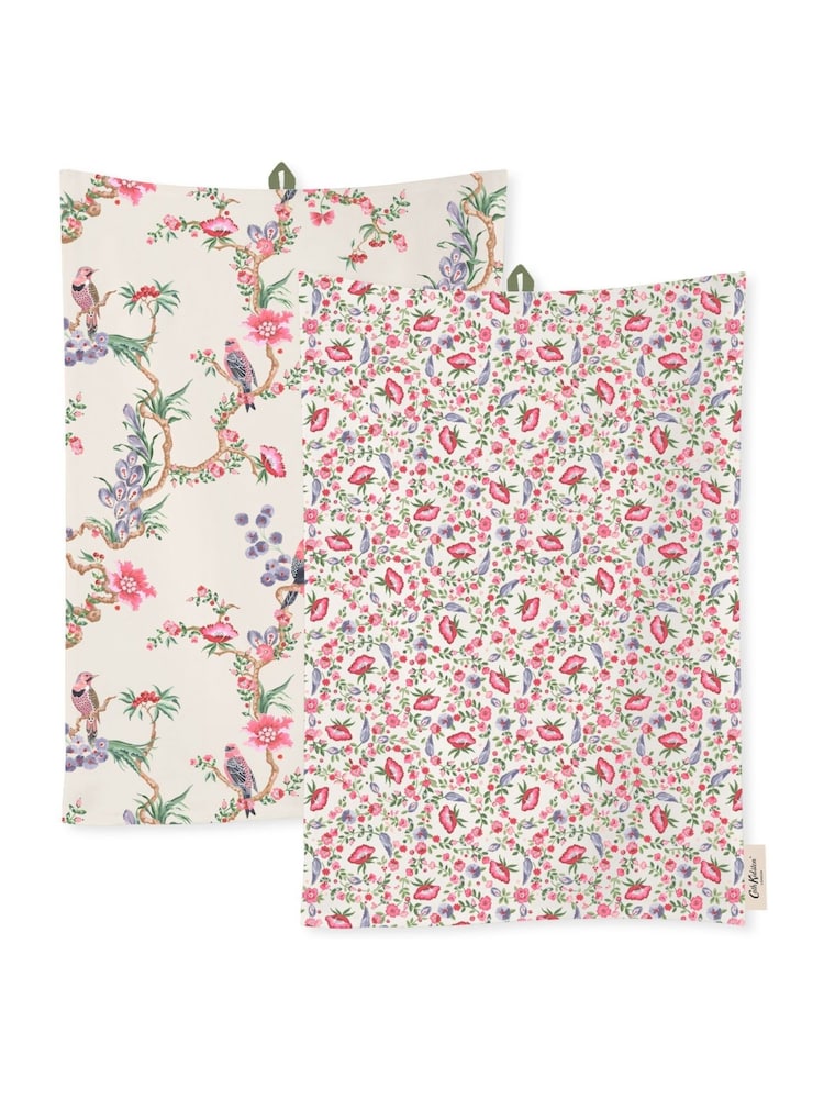 Cath Kidston 2 Pack Cream Spring Birds Textile Tea Towels and Oven Gl Set - Image 1 of 2