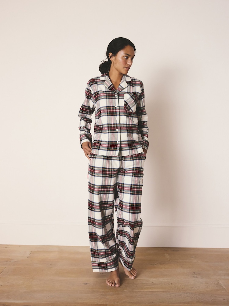 Cream Check Matching Family Christmas Button Through Pyjamas - Image 1 of 16