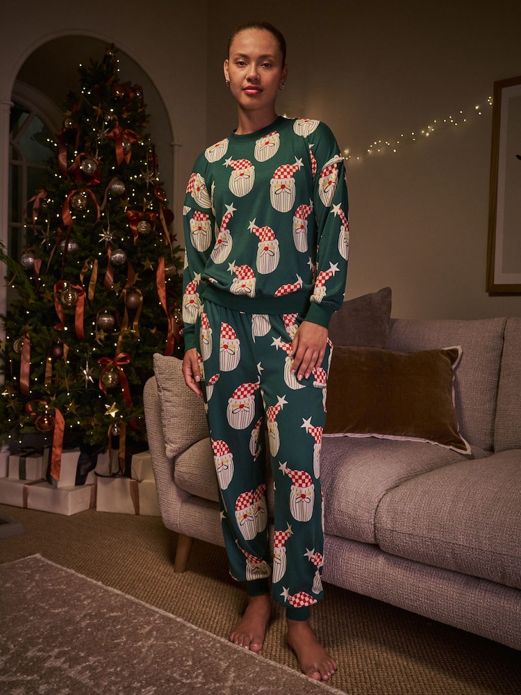 Green Santa Matching Family Christmas Cosy Long Sleeve Pyjamas - Image 1 of 7 Green Santa Matching Family Christmas Cosy Long Sleeve Pyjamas - Image 1 of 7