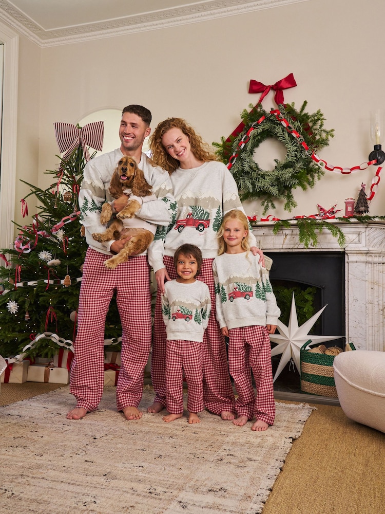 Red Truck Matching Family Christmas Sweatshirt and Flannel Pyjamas Set - Image 4 of 4