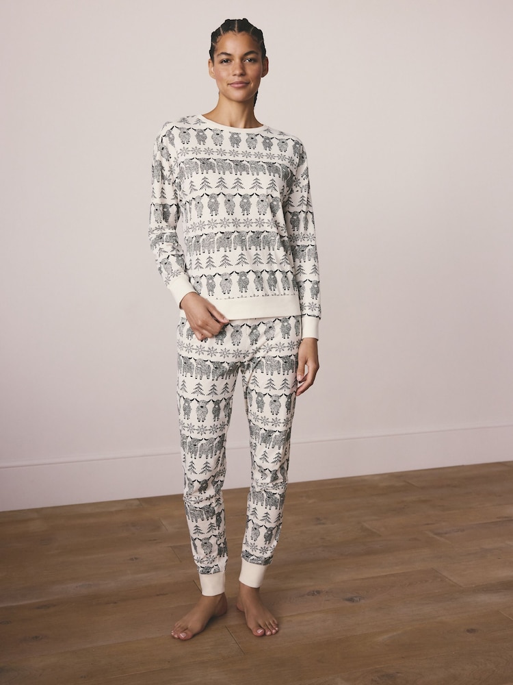 Black/White Hamish The Highland Cow Matching Family Christmas Long Sleeve Pyjamas - Image 1 of 3