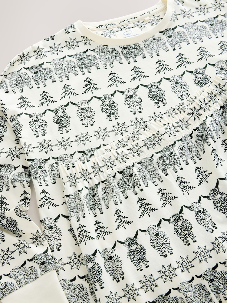 Ecru White Matching Family Christmas Fairisle Pattern Hamish the Highland Cow Pyjamas - Image 6 of 6 Ecru White Matching Family Christmas Fairisle Pattern Hamish the Highland Cow Pyjamas - Image 6 of 6