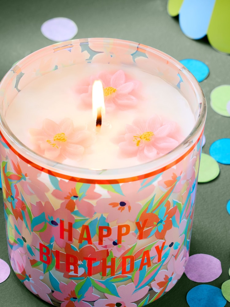 Orange Blossom Happy Birthday Floral Candle - Image 2 of 4