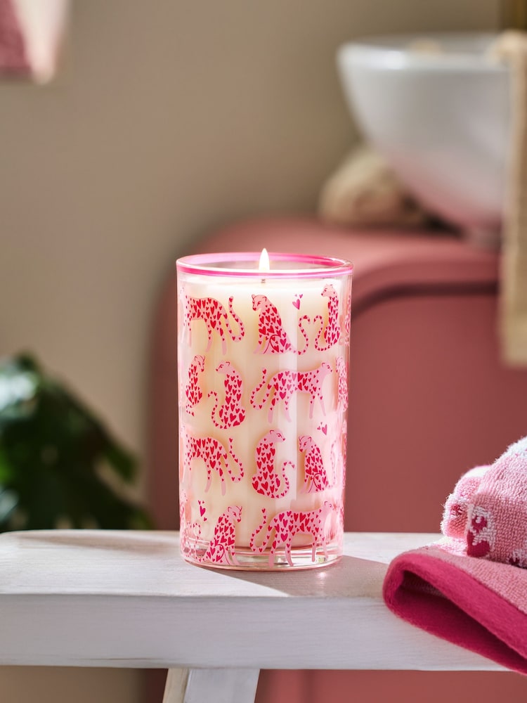 Dark Orchid & Patchouli Pink Animal Print Leopard Pillar Candle - Image 1 of 4