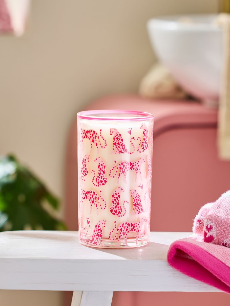 Dark Orchid & Patchouli Pink Animal Print Leopard Pillar Candle - Image 2 of 4