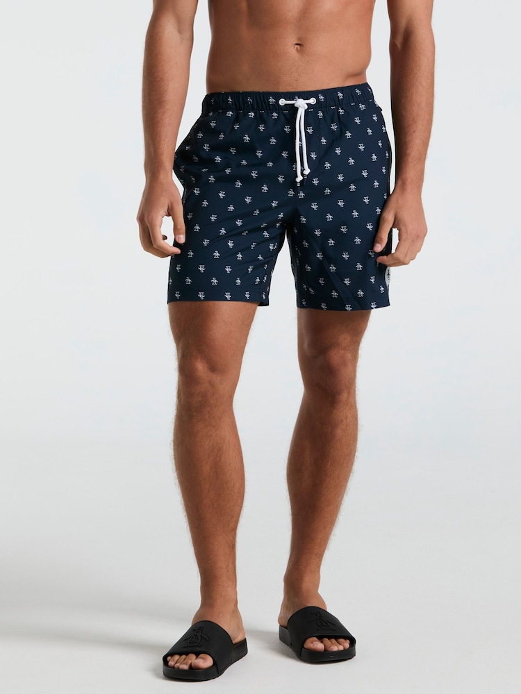 Original Penguin Blue All Over Print 100% Cotton Swim Short - Image 1 of 5