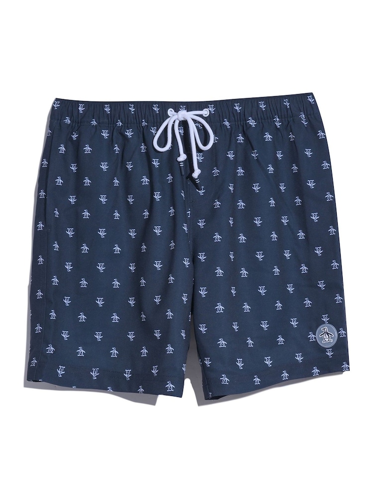 Original Penguin Blue All Over Print 100% Cotton Swim Short - Image 5 of 5
