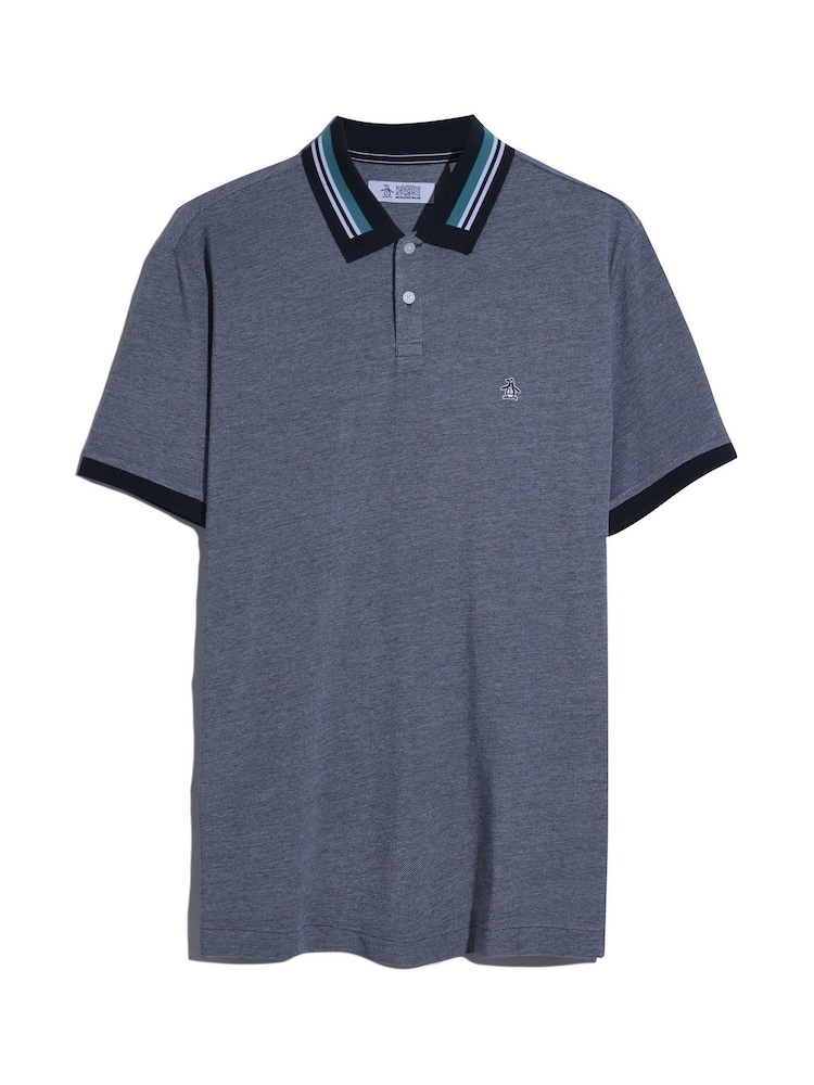 Original Penguin Blue Birdseye Pique 100% Cotton Polo Shirt - Image 5 of 5