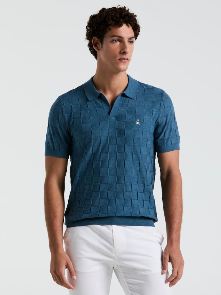 أزرق - لون طبيعي - قميص بولو بتصميم سترة جاكار من Original Penguin - صورة 1 من 5 أزرق - لون طبيعي - قميص بولو بتصميم سترة جاكار من Original Penguin - صورة 1 من 5