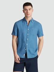 Original Penguin Blue Delave Linen Short Sleeve 100% Cotton Shirt - Imagem 1 de 5