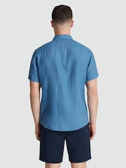Original Penguin Blue Delave Linen Short Sleeve 100% Cotton Shirt - Imagem 2 de 5
