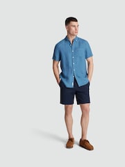 Original Penguin Blue Delave Linen Short Sleeve 100% Cotton Shirt - Imagem 3 de 5