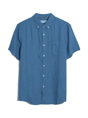 Original Penguin Blue Delave Linen Short Sleeve 100% Cotton Shirt - Imagem 5 de 5