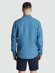 Original Penguin Blue Delave Linen Long Sleeve 100% Cotton Shirt - Image 2 of 5