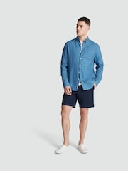 Original Penguin Blue Delave Linen Long Sleeve 100% Cotton Shirt - Image 3 of 5