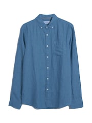 Original Penguin Blue Delave Linen Long Sleeve 100% Cotton Shirt - Image 5 of 5