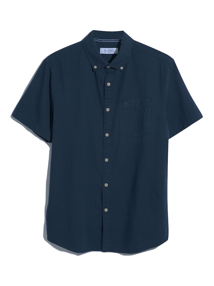 Original Penguin Textured Short Sleeve 100% Cotton White Shirt - Image 5 of 5