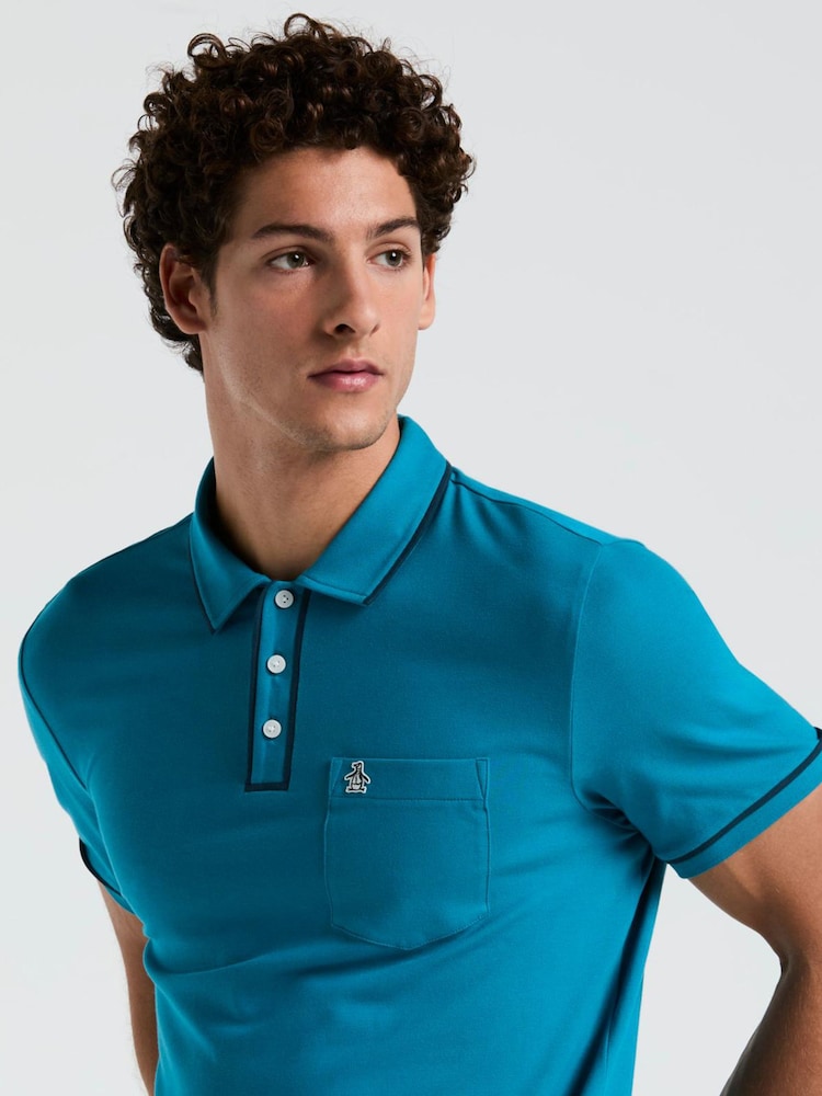أزرق - Original Penguin Earl Pique Polo Shirt - صورة 4 من 4