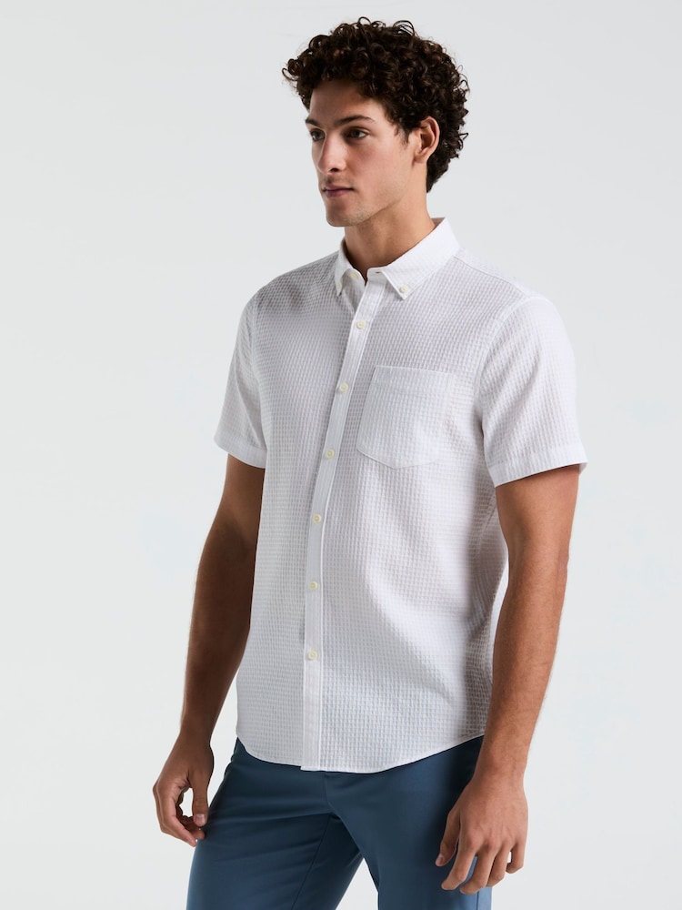 Original Penguin Textured Short Sleeve 100% Cotton White Shirt - Image 1 of 5