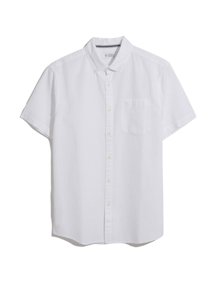 Original Penguin Textured Short Sleeve 100% Cotton White Shirt - Image 5 of 5