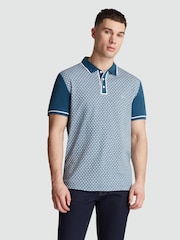 Original Penguin Blue Diamond Jacquard Front 100% Cotton Polo Shirt - Image 1 of 4