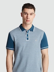 Original Penguin Blue Diamond Jacquard Front 100% Cotton Polo Shirt - Image 4 of 4