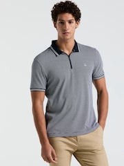 Original Penguin Blue Jacquard 1/4 Zip Tipped 100% Cotton Polo Shirt - Image 1 of 5