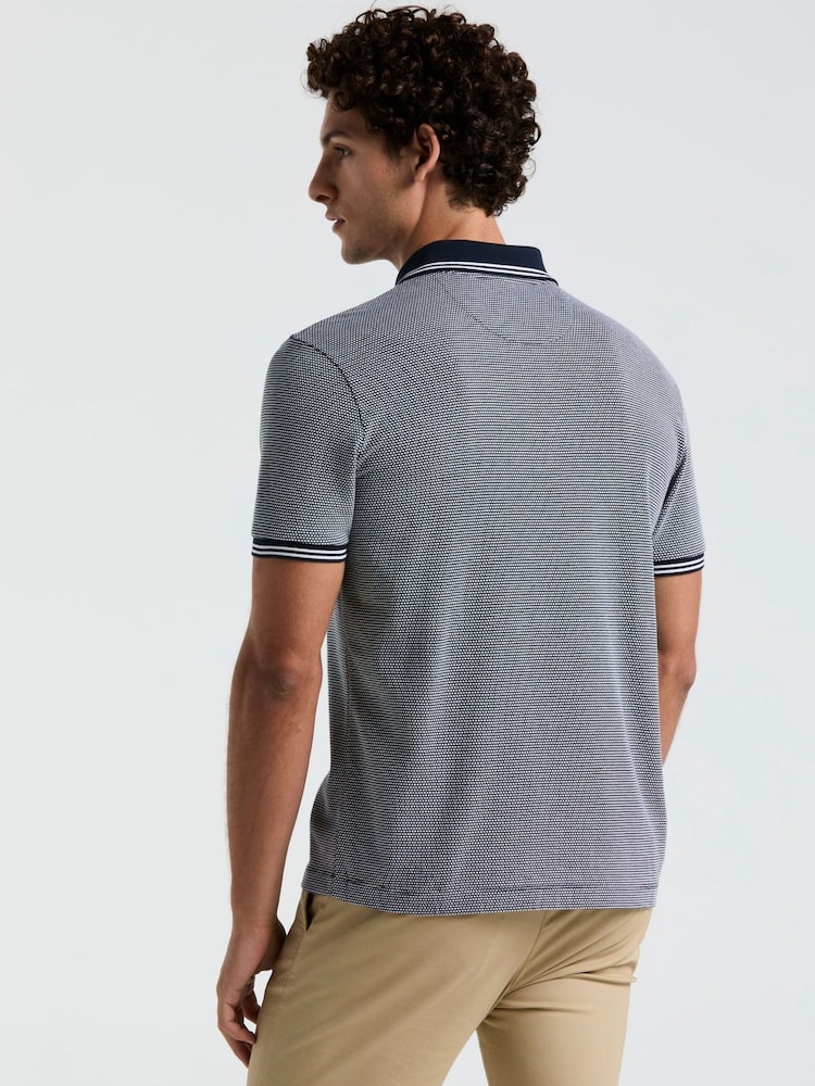 Original Penguin Blue Jacquard 1/4 Zip Tipped 100% Cotton Polo Shirt - Image 2 of 5