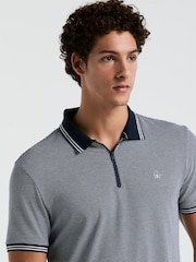 Original Penguin Blue Jacquard 1/4 Zip Tipped 100% Cotton Polo Shirt - Image 3 of 5