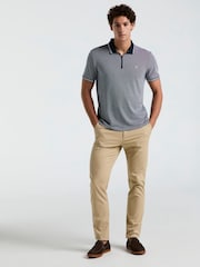 Original Penguin Blue Jacquard 1/4 Zip Tipped 100% Cotton Polo Shirt - Image 4 of 5