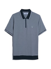 Original Penguin Blue Jacquard 1/4 Zip Tipped 100% Cotton Polo Shirt - Image 5 of 5