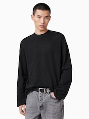 AllSaints Black 100% Organic Cotton Foster Long Sleeve Crew T-Shirt - Image 1 of 7