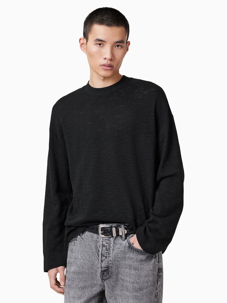 AllSaints Black 100% Organic Cotton Foster Long Sleeve Crew T-Shirt - Image 1 of 7
