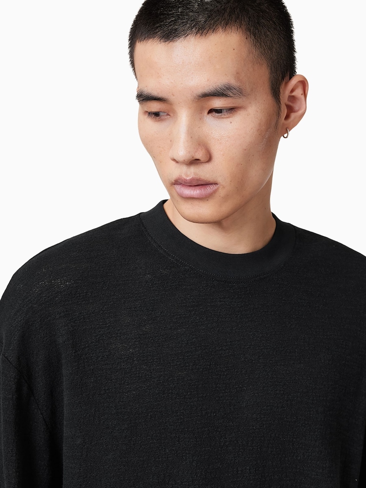 AllSaints Black 100% Organic Cotton Foster Long Sleeve Crew T-Shirt - Image 2 of 7