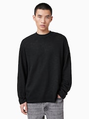 AllSaints Black 100% Organic Cotton Foster Long Sleeve Crew T-Shirt - Image 3 of 7