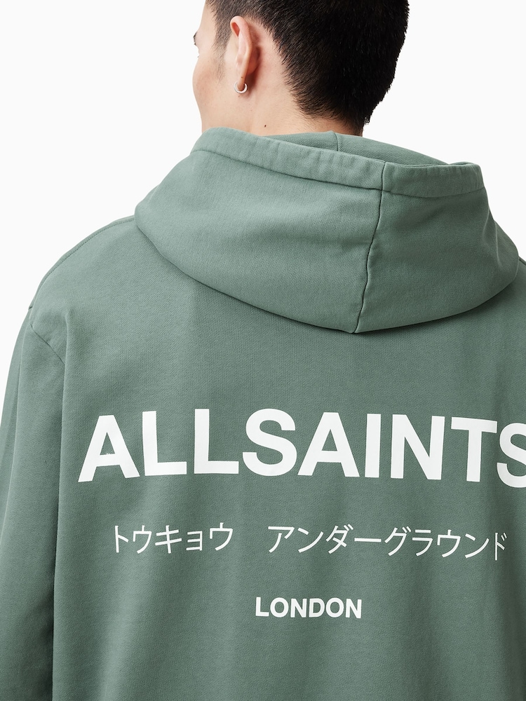 AllSaints Green Underground Over The Head Hoodie - Image 2 of 7