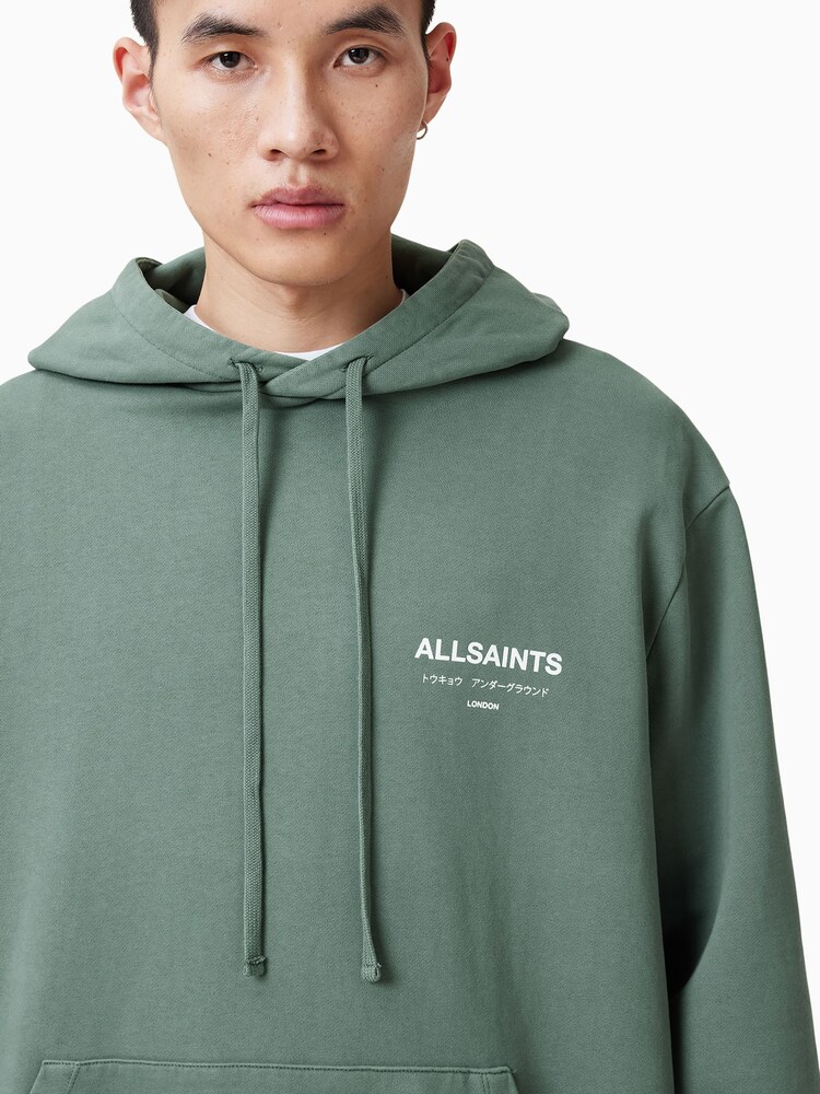 Buy AllSaints Green Underground Over The Head Hoodie from  display picture 1