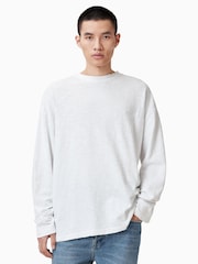AllSaints White 100% Organic Cotton Foster Long Sleeve Crew T-Shirt - Image 2 of 8